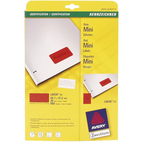  ETIKETE ILK 45,7X21,2MM PK20L ZWECKFORM L6038-20 CRVENE Slike