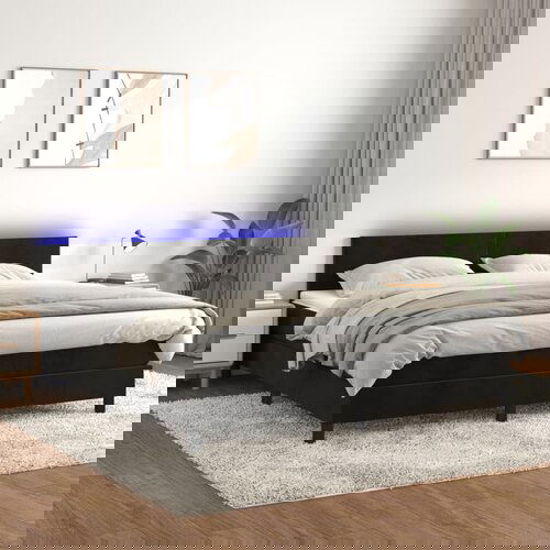 The Living Store Box spring postelja z vzmetnico LED črna 180x200 cm žamet - Box Spring Postelja, (21492767) Cene
