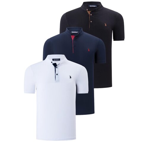 Dewberry TRIPLE SET T8560 MEN'S T-SHIRT-BLACK-WHITE-NAVY BLUE Cene