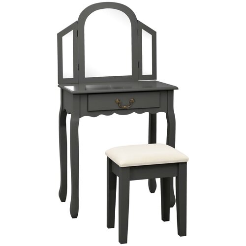 vidaXL Mizica za ličenje s stolčkom siva 65x36x128cm pavlovnija in MDF Cene