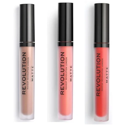 Makeup Revolution Set of 3 Matte Lip Glosses - 101 Piece of Cake / 107 RB