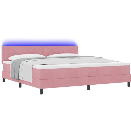 VidaXL Box Spring Postelja s Blazino in LED Roza 200x200 cm Žamet, (22050284) Slike