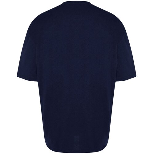 Trendyol Navy Blue Men's Oversize Crew Neck Short Sleeve Printed T-Shirt Cene