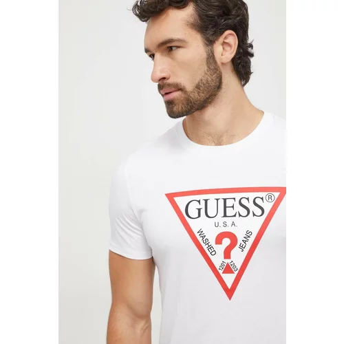 Guess Bombažna kratka majica moški, bela barva