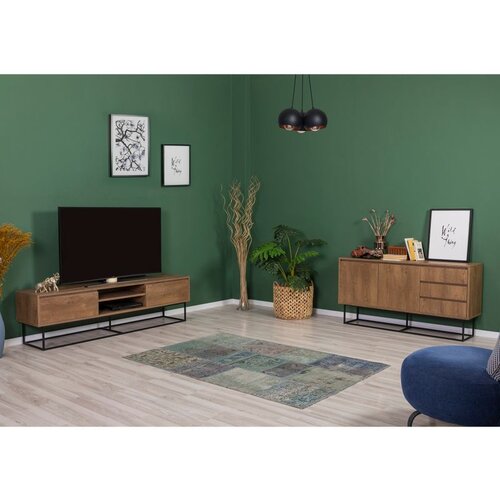 Hanah home Laxus Takım 7 WalnutBlack Living Room Furniture Set Cene