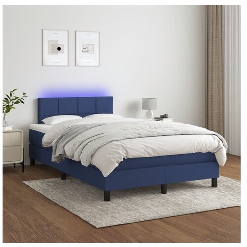  Box spring postelja z vzmetnico LED modra 120x200 cm blago Cene