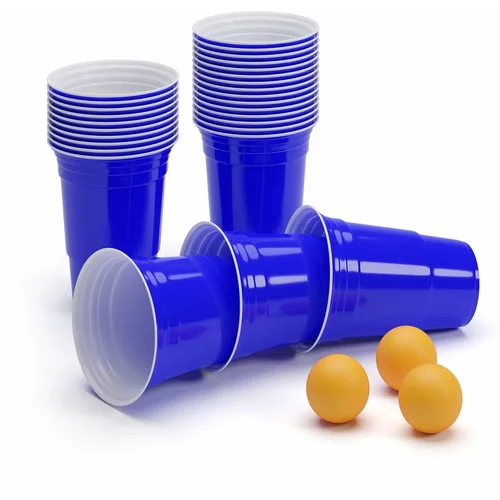 BeerCup Williams, modri Party kozarci za beer pong, v stilu ameriških univerz, 473 ml, žogice in pravila