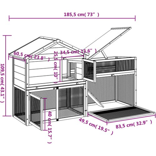  Kavez za zečeve sivi 185,5x60,5x109,5 cm od masivne borovine Cijene
