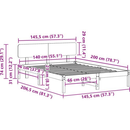  Krevet s uzglavljem 140x200 cm Čvrsta borovina Slike