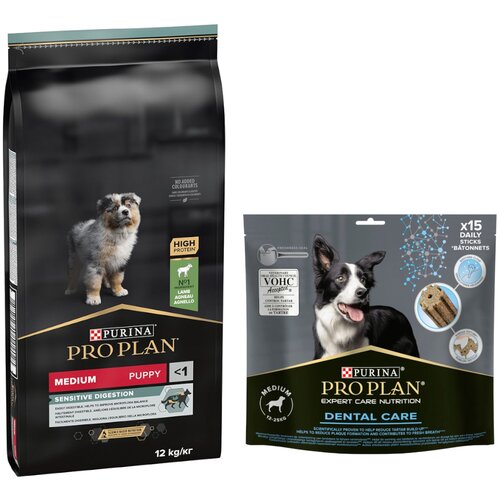  12 kg / 14 kg PURINA PRO PLAN + Dental Care grickalice gratis! - 12 kg Medium Puppy janjetina i riža + 345 g Dental Care Medium Dog Cene