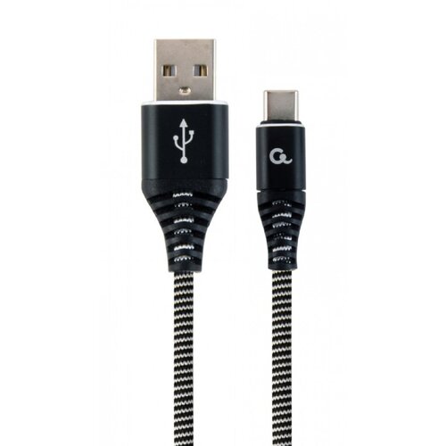 Gembird Premium cotton braided Type-C USB charging and data cable, 2 m, silver/white CC-USB2B-AMCM-2M-BW2 Cene