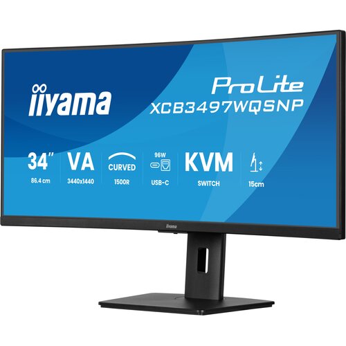 Iiyama ProLite XCB3497WQSNP-B1 34&amp;quot; UWQHD zakrivljen zaslon VA panel, 120Hz, (PD 3440x1440 21:9, 0.4ms (MPRT), USB-C Slike