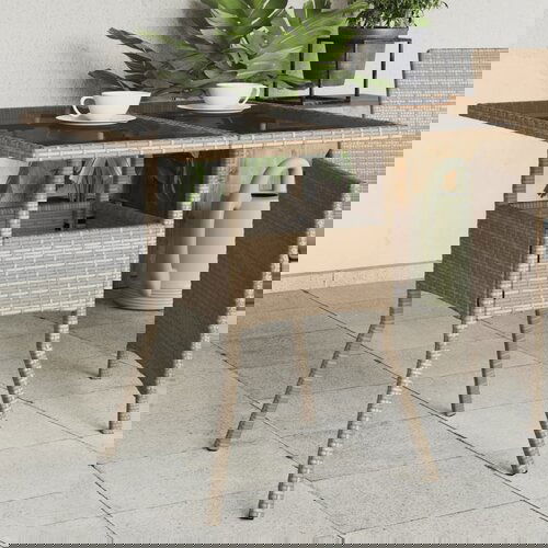 VidaXL Vrtni stol sa staklenom pločom bež 90x90x75 cm od poliratana Slike