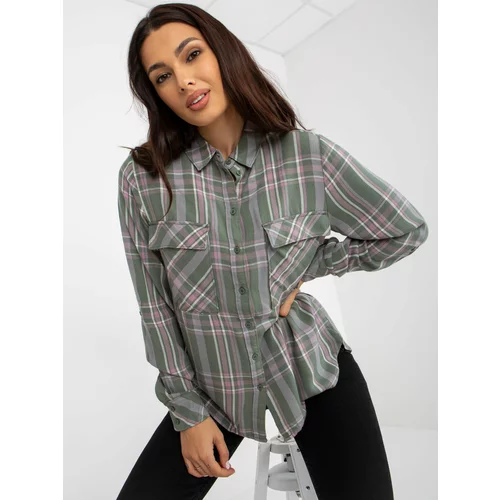 Fashion Hunters Women's khaki checkered shirt with pockets