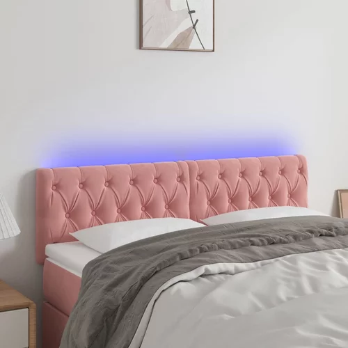 vidaXL LED posteljno vzglavje roza 160x7x78/88 cm žamet