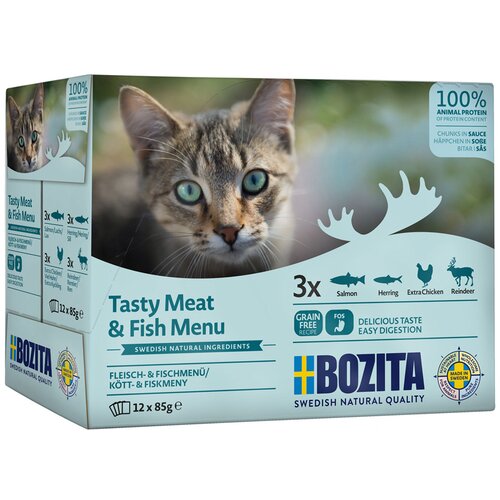  Varčno pakiranje Bozita ko&scaron;či v omaki vrečke 24 x 85 g - Miks mesni & ribji meni (4 sorte) Cijene