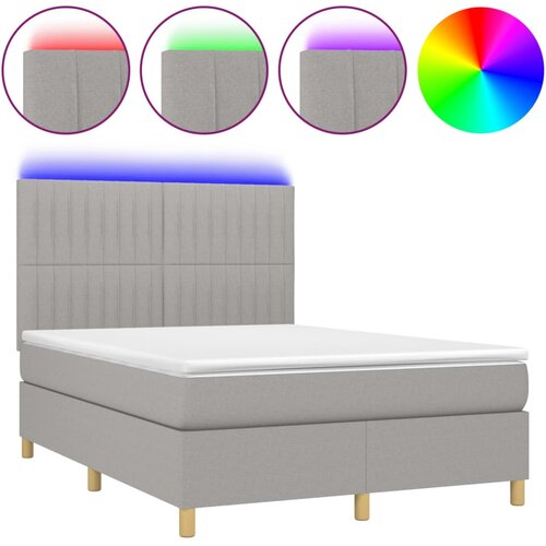 vidaXL Box spring postelja z vzmetnico LED sv. siva 140x200 cm blago, (20930231) Cene
