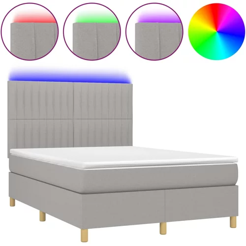 vidaXL Box spring postelja z vzmetnico LED sv. siva 140x200 cm blago, (20930231)