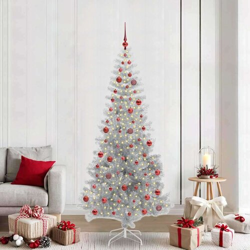 vidaXL Božično drevo med 300 LED z stojalom srebrna 210 cm PET Cene