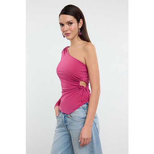 Trendyol Fuchsia Cut-Out/Window Detailed Asymmetrical Collar Knitted Blouse Slike