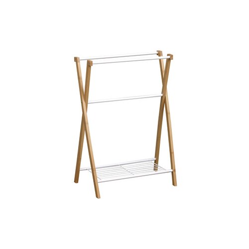 Tendance SAMOSTOJEĆI DRŽAČ RUČNIKA SA 3 PREČKE I 1 POLICOM, BIJELI/BAMBOO Slike