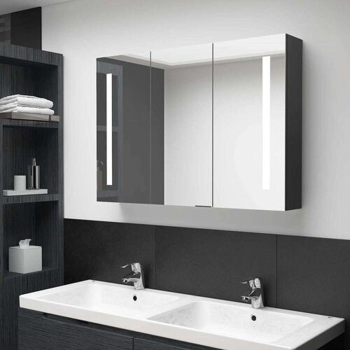vidaXL led kopalniška omarica z ogledalom 89x14x62 cm sijoče črna Cene