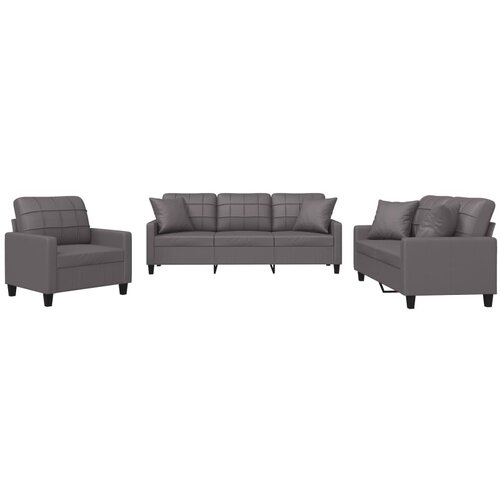 Maison Chic Sedežna garnitura - kavč z vzglavniki 3-delna sivo umetno usnje, (21729140) Cene