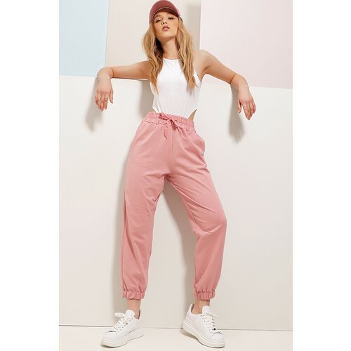 Trend Alaçatı Stili Women's Dry Rose Trousers With Elastic Two Threads Slike