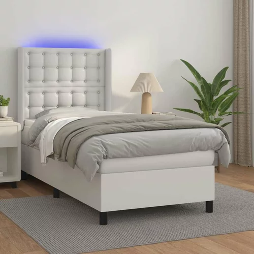  Box spring postelja z vzmetnico LED bela 90x200 cm umetno usnje, (20789635)