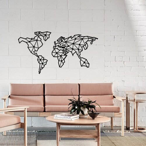  Zidna dekoracija Mapa svijeta, 120x64 cm 2 mm, Crna Cijene