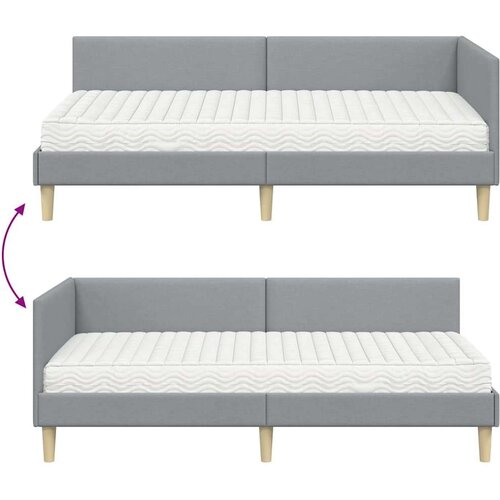  Kutni krevetni okvir s madracem 2 pcs Svijetlo siva tkanina Slike