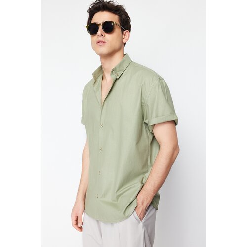 Trendyol Khaki Men's Oversize Fit Shirt Collar Short Sleeve 100% Cotton Shirt Cene
