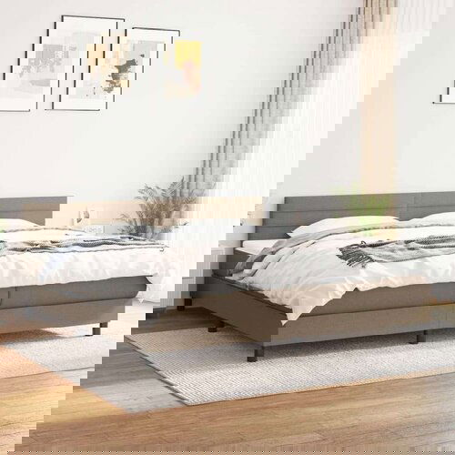  Krevet s oprugama i madracem smeđesivi 200x200 cm od tkanine Slike