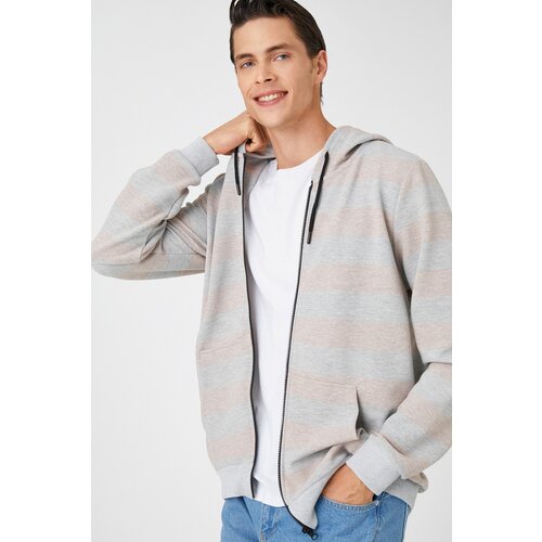 Koton Men's Beige Striped Sweatshirt Slike