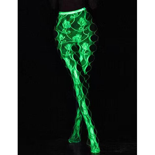 Ohyeah 2026 NOGAVICE Ohyeah H3655 White Glow In The Dark - bela mreža, cvetlična čipka, sveti v temi, hlačne nogavice Cene