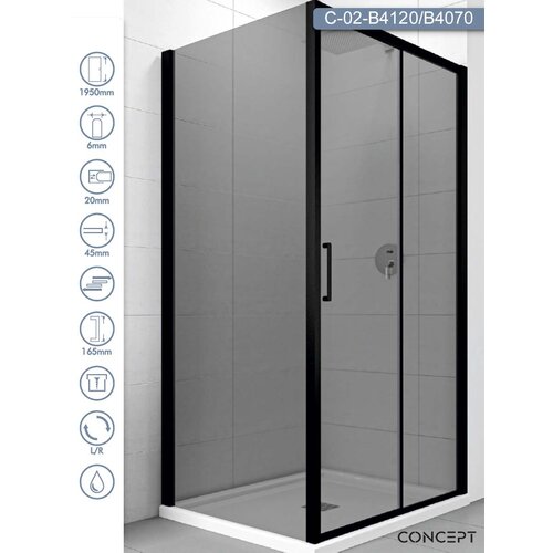 Copen Tuš kabina C-02-B4120/B4070 Atlas Black crni ram 120x70x195cm tamno staklo 6mm Cene