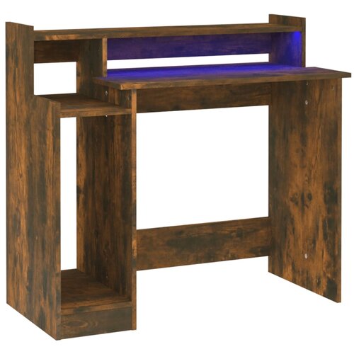 Maison Chic Pisalna miza - pisarni&amp;scaron;ka miza - Računalni&amp;scaron;ka miza z LED lučmi dimljeni hrast 97x45x90 cm inž. les, (21785215) Slike