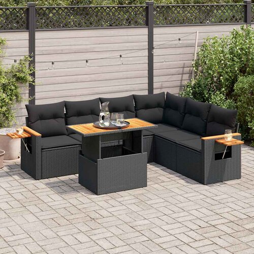  7-dijelni set vrtnih sofa od poliratana s jastucima crni bagrem Slike