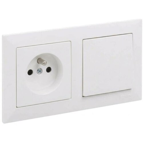 Legrand Jednopolni prekidač br. 1 i kućna utičnica sa ramom SUNO 250V bela Slike