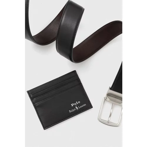 Polo Ralph Lauren Pas in usnjen etui za kartice črna barva