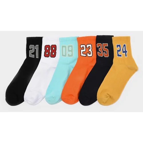 Trendyol Men's Multicolored 6-Pack Cotton Number Pattern College Socks