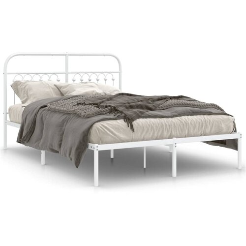 vidaXL Kovinski posteljni okvir z vzglavjem bel 140x190 cm Cene