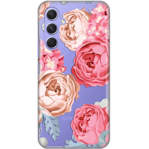 silikonska maska za Samsung A546B Galaxy A54 5G Pink Flower Print Skin providna Slike