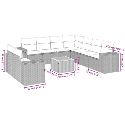 10-dijelni set vrtnih sofa od poliratana s jastucima sivi Slike