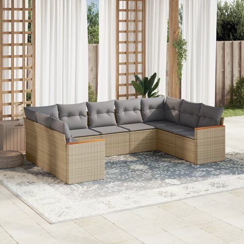 VidaXL 9-dijelni set vrtnih sofa s jastucima bež od poliratana Slike
