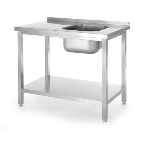 Hendi Sto sa sudoperom i policom, pričvr&amp;scaron;ćen &amp;scaron;rafovima, Kitchen Line, 800x600x(H)850mm Slike