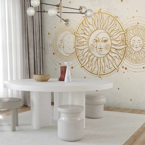  Foto tapeta - Golden Sun and Moon - Artistic Illustration in Retro Style 490x350 Samoljepljiva Slike