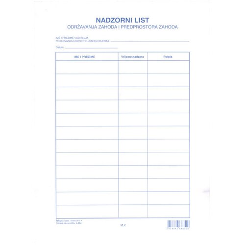  OBRAZAC L-69A NADZORNI LIST U BLOKU FOKUS Cene