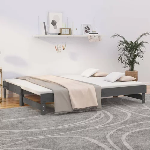  Izvlečna dnevna postelja siva 2x(100x200) cm trdna borovina, (20724699)