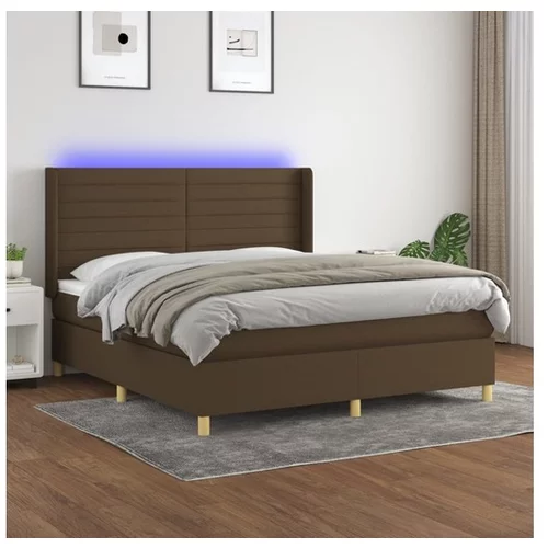 vidaXL Box spring postelja z vzmetnico LED temno rjava 180x200cm blago
